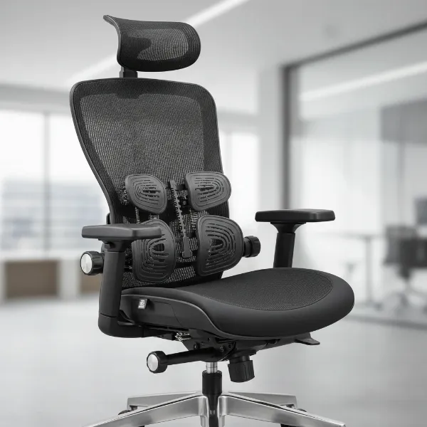 Close-up of the FlexiSpot C7 ergonomic chair, highlighting its adjustable components.