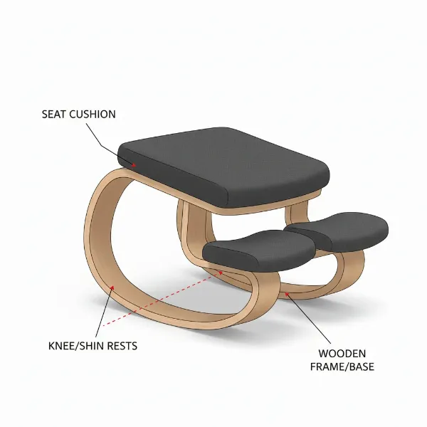 Illustration of key components of a kneeling chair for ergonomic sitting