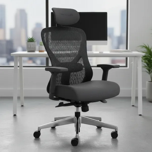 Detailed view of the Oak Hollow Aloria Series ergonomic chair's components and adjustability.