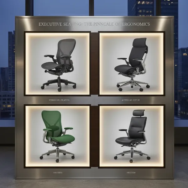 A curated collection of high-end executive ergonomic chairs from top brands.
