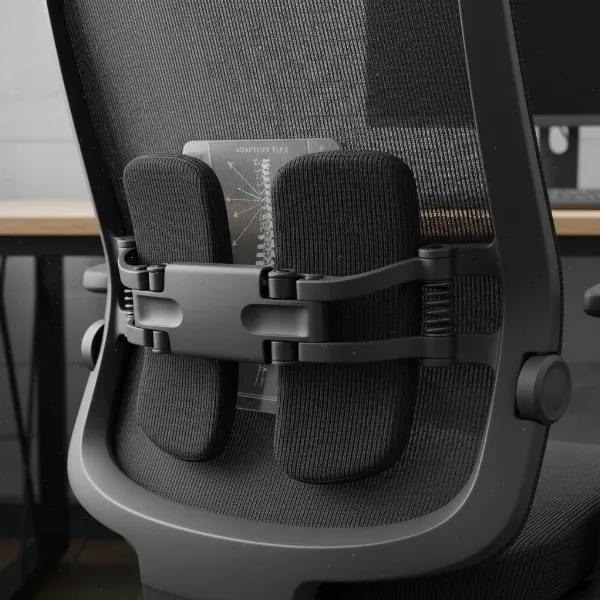 Close-up of Sihoo Doro C300 dynamic lumbar support mechanism, active adjustment.