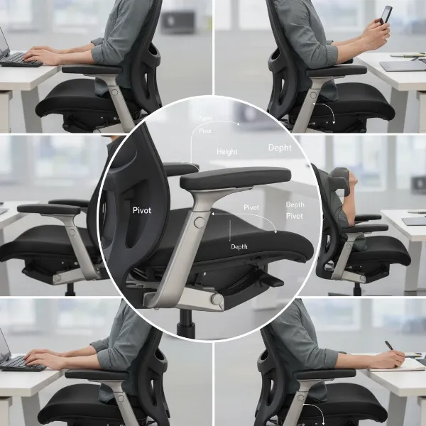 Steelcase Gesture chair armrests demonstrating 360-degree adjustability
